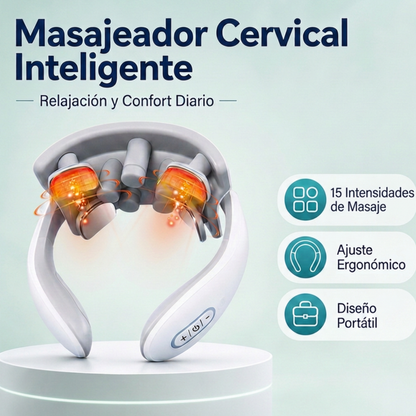 SHAKLO Relief — Masajeador Cervical 3 en 1 | EMS + Calor + Acupresión para Cuello y Hombros