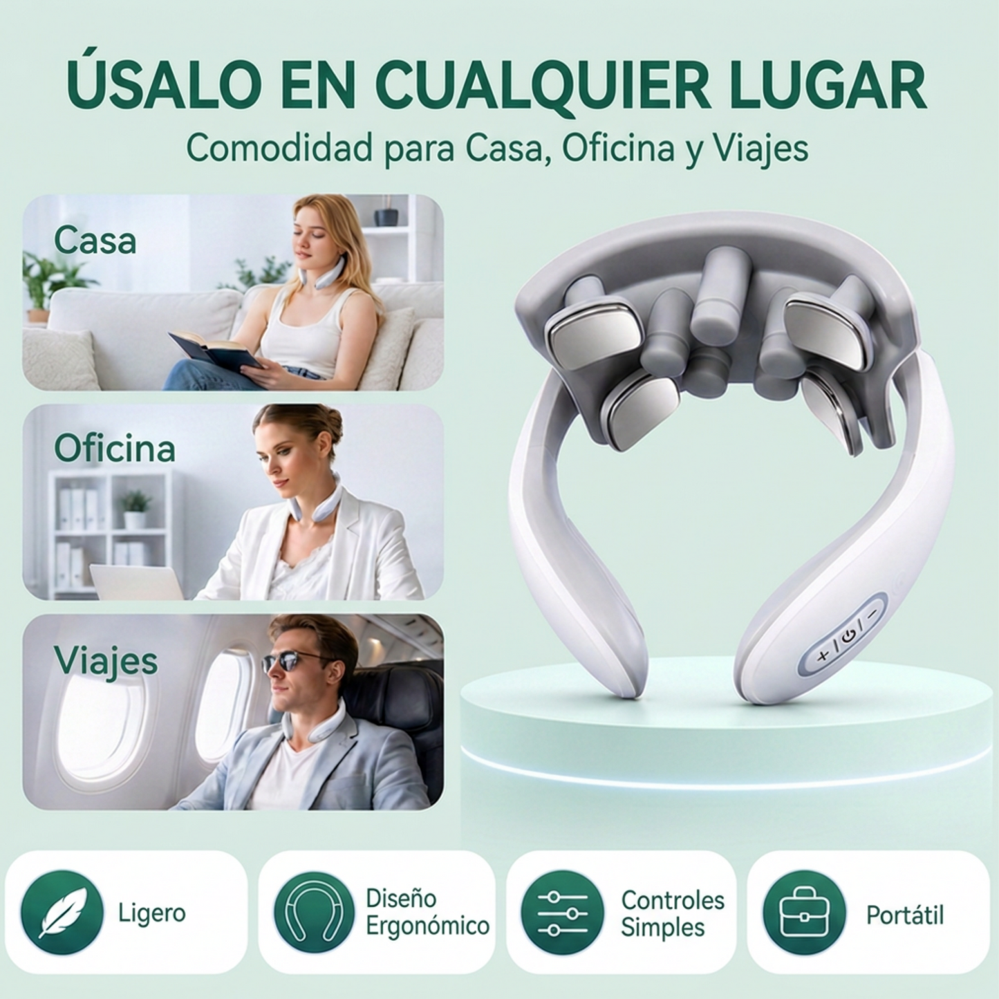 SHAKLO Relief — Masajeador Cervical 3 en 1 | EMS + Calor + Acupresión para Cuello y Hombros