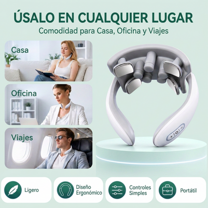 SHAKLO Relief — Masajeador Cervical 3 en 1 | EMS + Calor + Acupresión para Cuello y Hombros