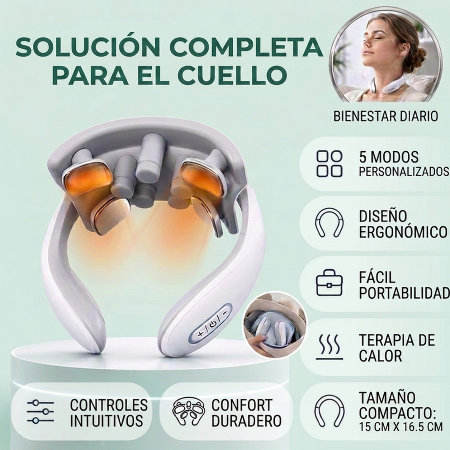 SHAKLO Relief — Masajeador Cervical 3 en 1 | EMS + Calor + Acupresión para Cuello y Hombros