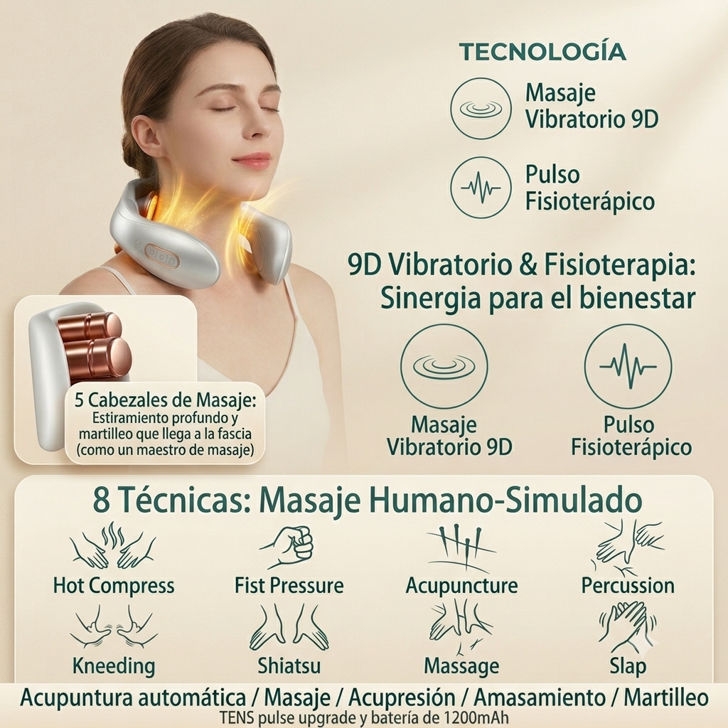 SHAKLO Relief — Masajeador Cervical 3 en 1 | EMS + Calor + Acupresión para Cuello y Hombros