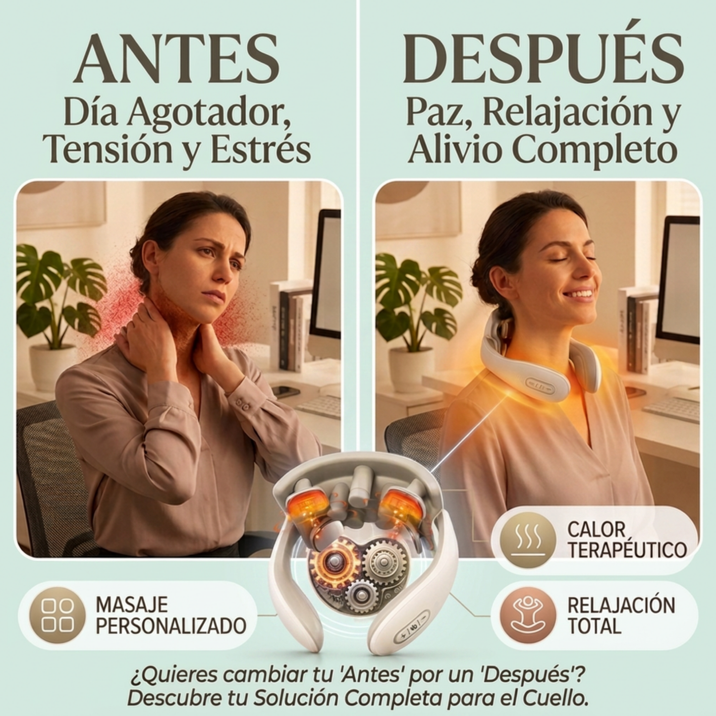 SHAKLO Relief — Masajeador Cervical 3 en 1 | EMS + Calor + Acupresión para Cuello y Hombros